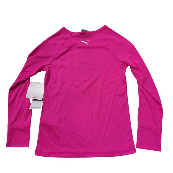 Puma Long Sleeve Pink Glo T Shirt With Leopard Print Logo Tee Stretch Lightweigh - Picture 5 of 5